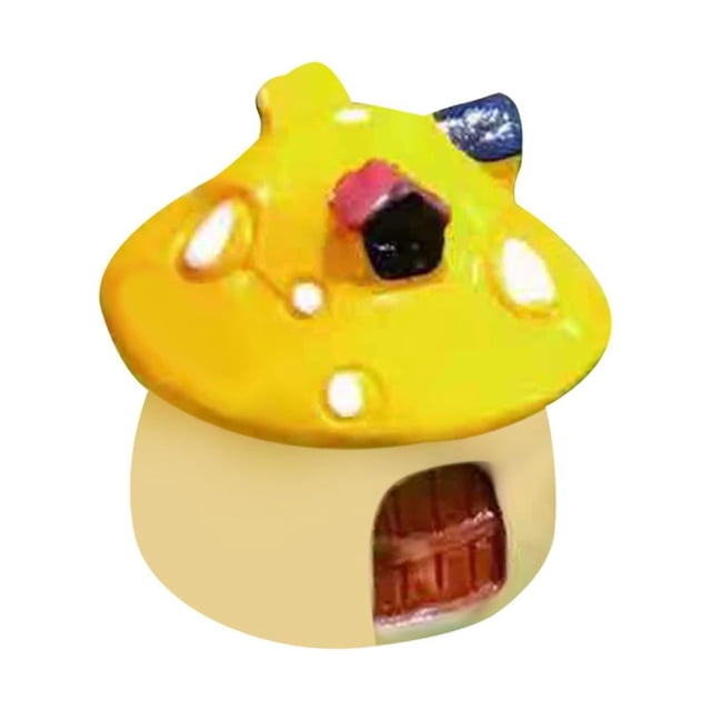 Preciosa mini casa de hongos, adorno en miniatura, modelo de hongo, resina, jardín de hadas Amarillo