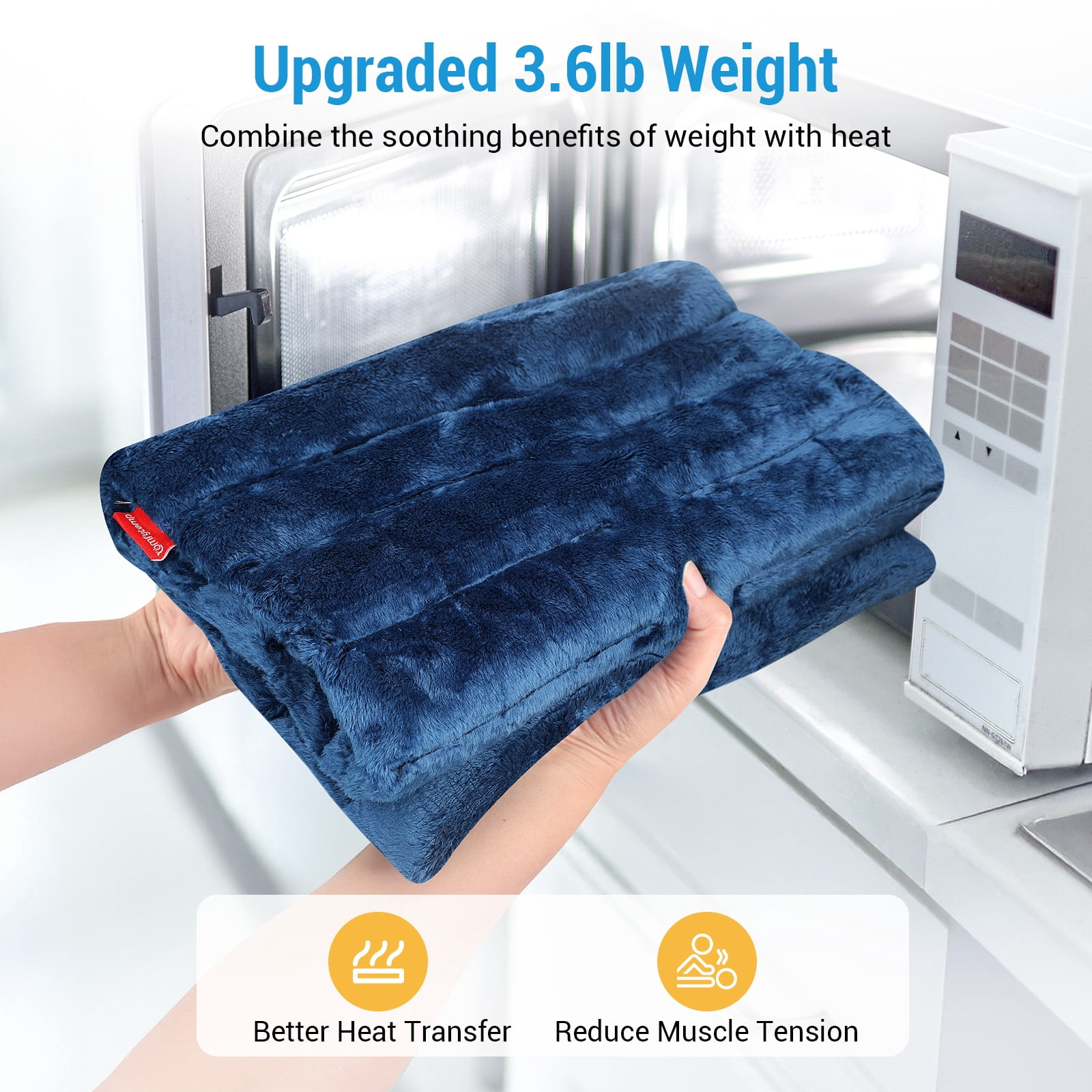 Comfytemp XL Weighted Microwave Heating Pad with Flaxseed, 12"x24" Warm Compress, Blue