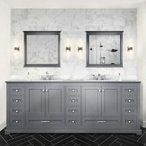 84 In. W X 22 D Dark Grey Double Bath Vanity Having Marble Top And Faucet - Soft Close System, To Scratches Stains, Two Cabinets Fourteen Drawers For Storage Management Improvement 84" 22" With