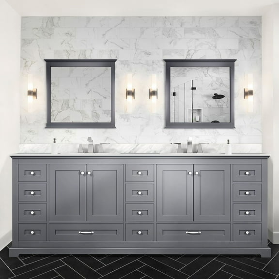 84 In. W X 22 D Dark Grey Double Bath Vanity Having Marble Top And Faucet - Soft Close System, To Scratches Stains, Two Cabinets Fourteen Drawers For Storage Management Improvement 84" 22" With