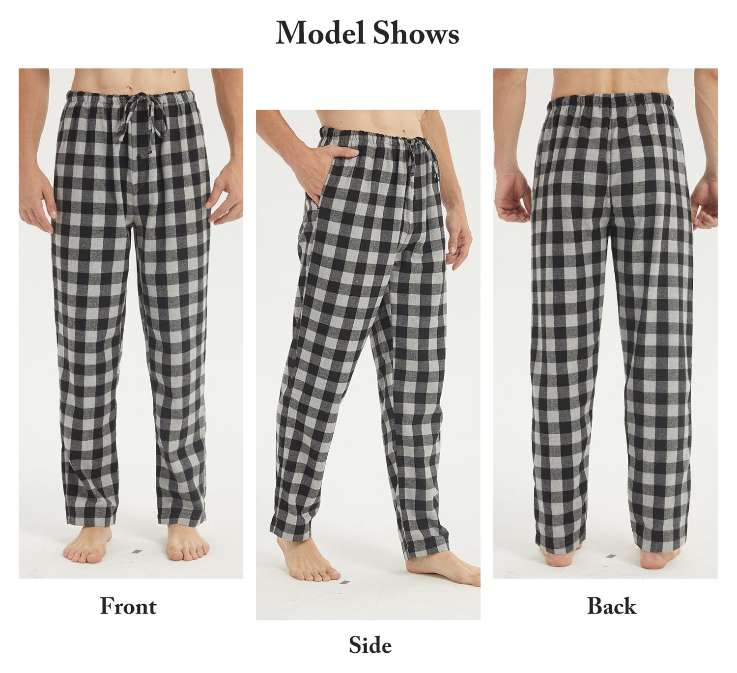 Pantalon Pyjama Homme à Carreaux - Coton Léger, Coupe Décontractée - Taille élastique Avec Cordon - Pour Nuit, Maison