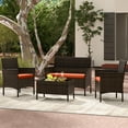 thumbnail image 4 of Patiojoy 8 Piece Patio Rattan Conversation Set Outdoor Wicker Furniture Set w/ Chair Loveseat & Tempered Glass Table Orange, 4 of 9