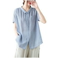 thumbnail image 2 of GaThRRgYP Summer Tops for Women,Summer Tops for Women,Women's Casual Loose Solid Color Versatile Short Sleeved Cotton Linen Shirt, 2 of 9