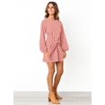 thumbnail image 3 of Vestido PRETTYGARDEN de manga larga con cuello redondo y cintura anudada para mujer, 3 of 6