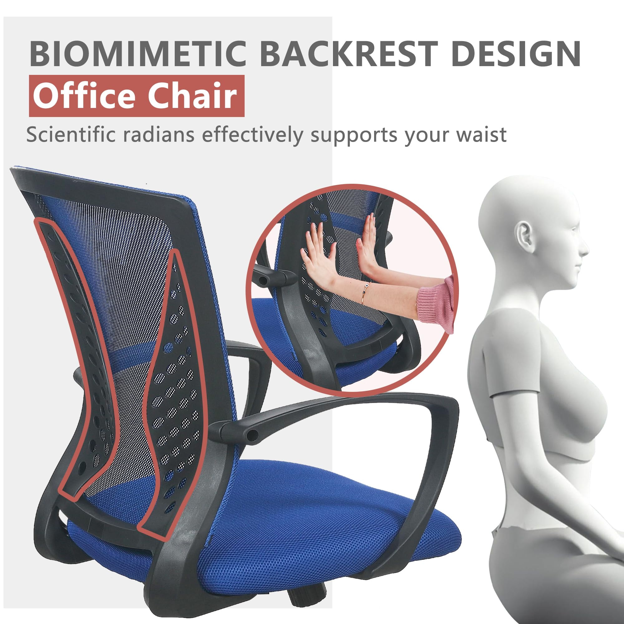 PayLessHere  Ergonomic Office Chair, Lumbar Support, Adjustable Height with Armrests for Adults(Blue)