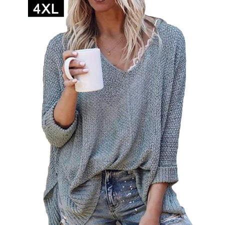 

BESTHUA Women Casual V Neck Solid Color Sweater Loose Knit Jumper