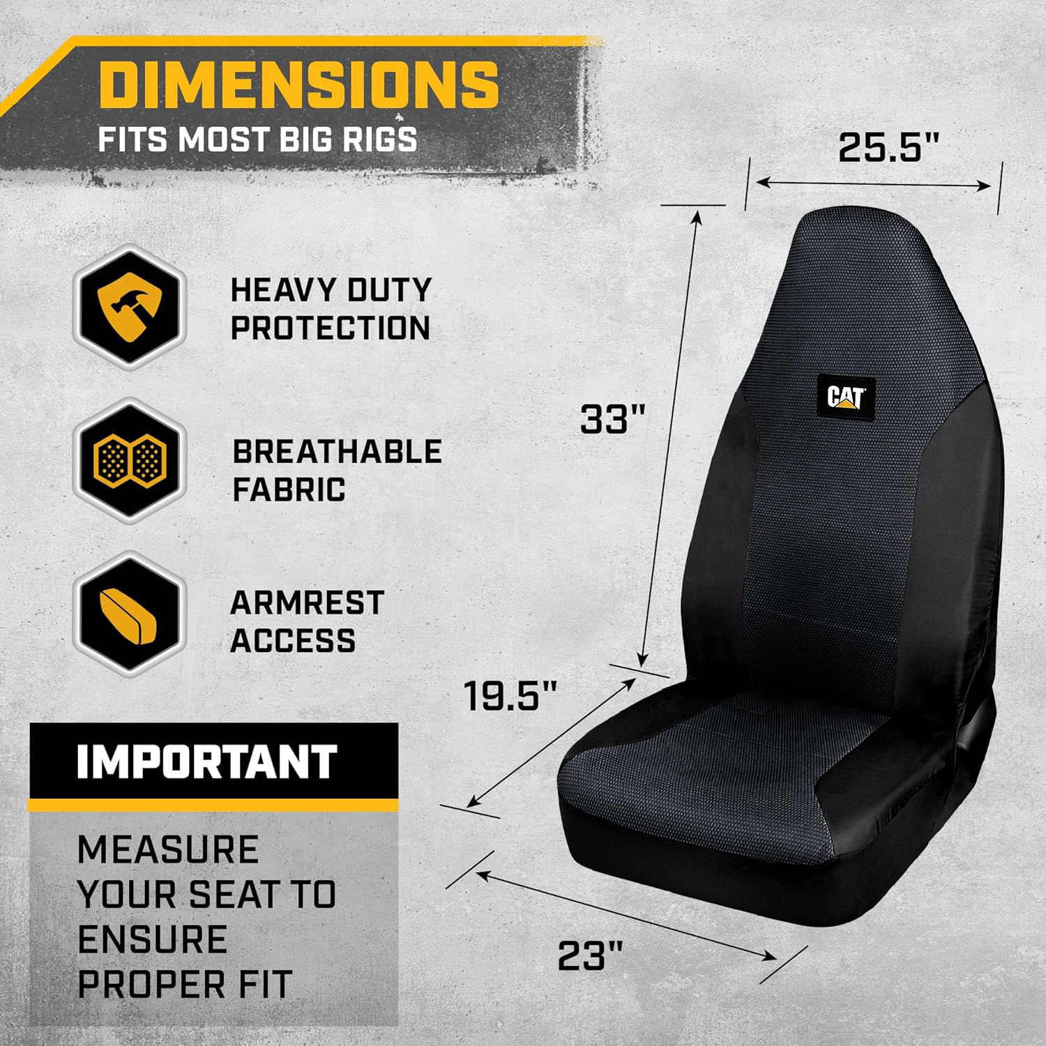 Yupbizauto New Big Rig Truck Seat Covers, Black Mesh, Heavy-Duty Universal Fit, Set of 2, for Semi Trucks, Commercial Vehicles Bundle Set