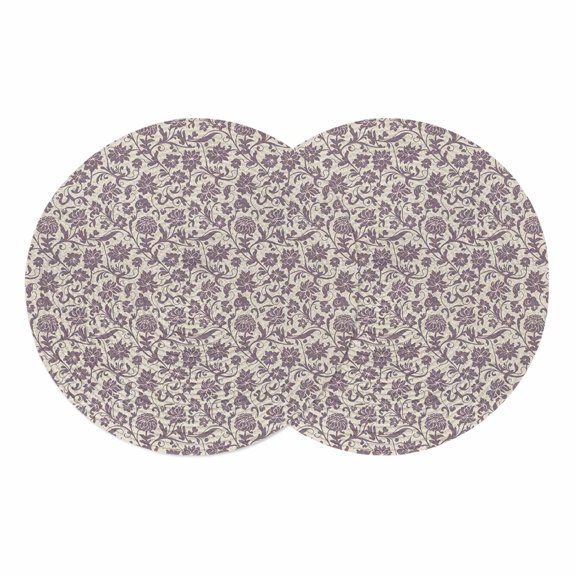 Purple Floral Round 13 Inch Placemats Set of 2, Spring Plants Flowers Vintage Rustic HeatResistant Non Slip Place Mats for Dining Table, Wipeable Braided Kitchen Table Mats for Housewarming