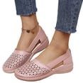 thumbnail image 2 of Wedge Sandals for Women Closed Toe Solid Color Hollow Out Sandals Soft On Arch Support Summer Flat Shoes, 42, 2 of 8