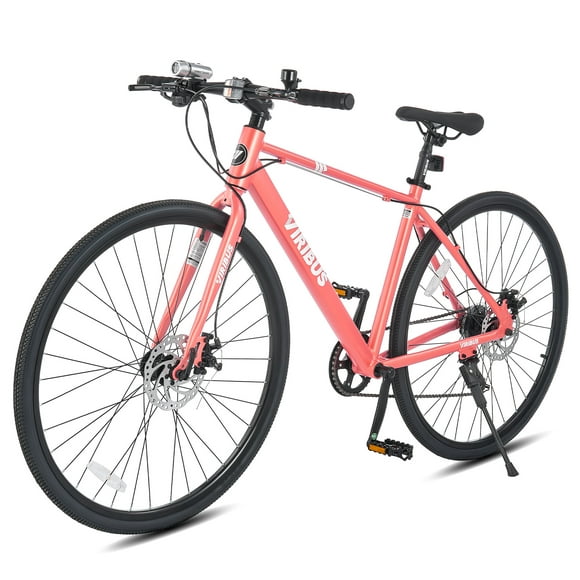 Viribus Hybrid Bike 700c Road Bike for Men & Women City Bike with Dual Disc Brakes Coral