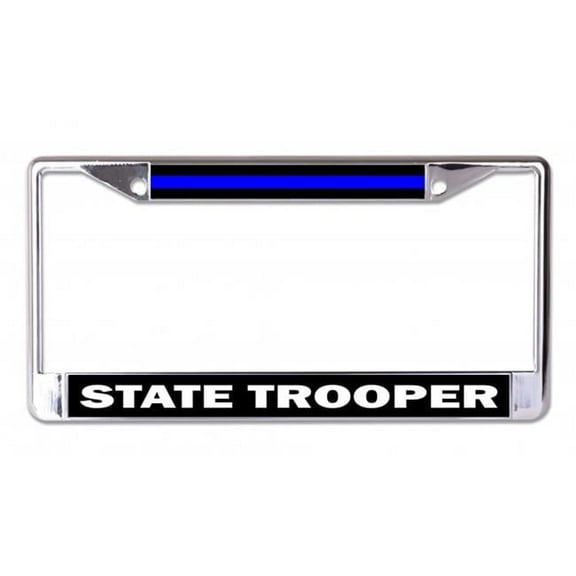 State Trooper Blue Line Chrome License Plate Frame