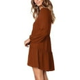 thumbnail image 6 of WNEGSTG Women's Babydoll Dresses Casual V-Neck Flutter Long Sleeve Dress Dating Party Mini Dress Brown, 6 of 7