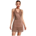 thumbnail image 2 of YiZYiF Women's Latin Leotard Dress Halter Neck Fringe Dance Costume for Modern Jazz Samba Rumba Cha Cha Coffee XXL, 2 of 6
