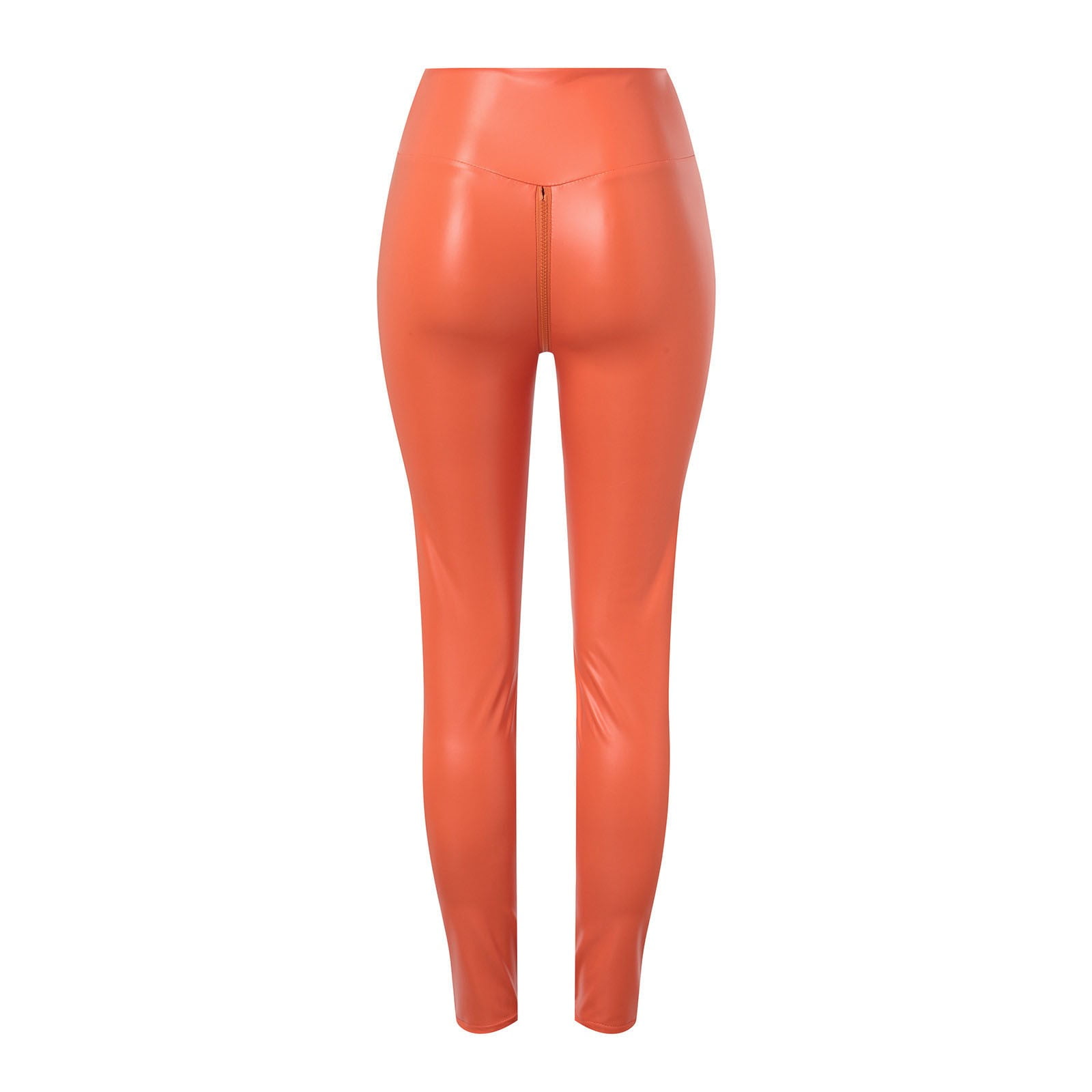 QIJUNTUO ​Women's Faux Leather Yoga Pants With High Waist Tummy Control Slim Fit Workout Trousers For Performance Training​ Orange