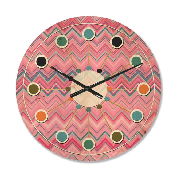 Designart 'Abstract Retro Geometric Pattern Design III' Mid-Century Modern Wood Wall Clock