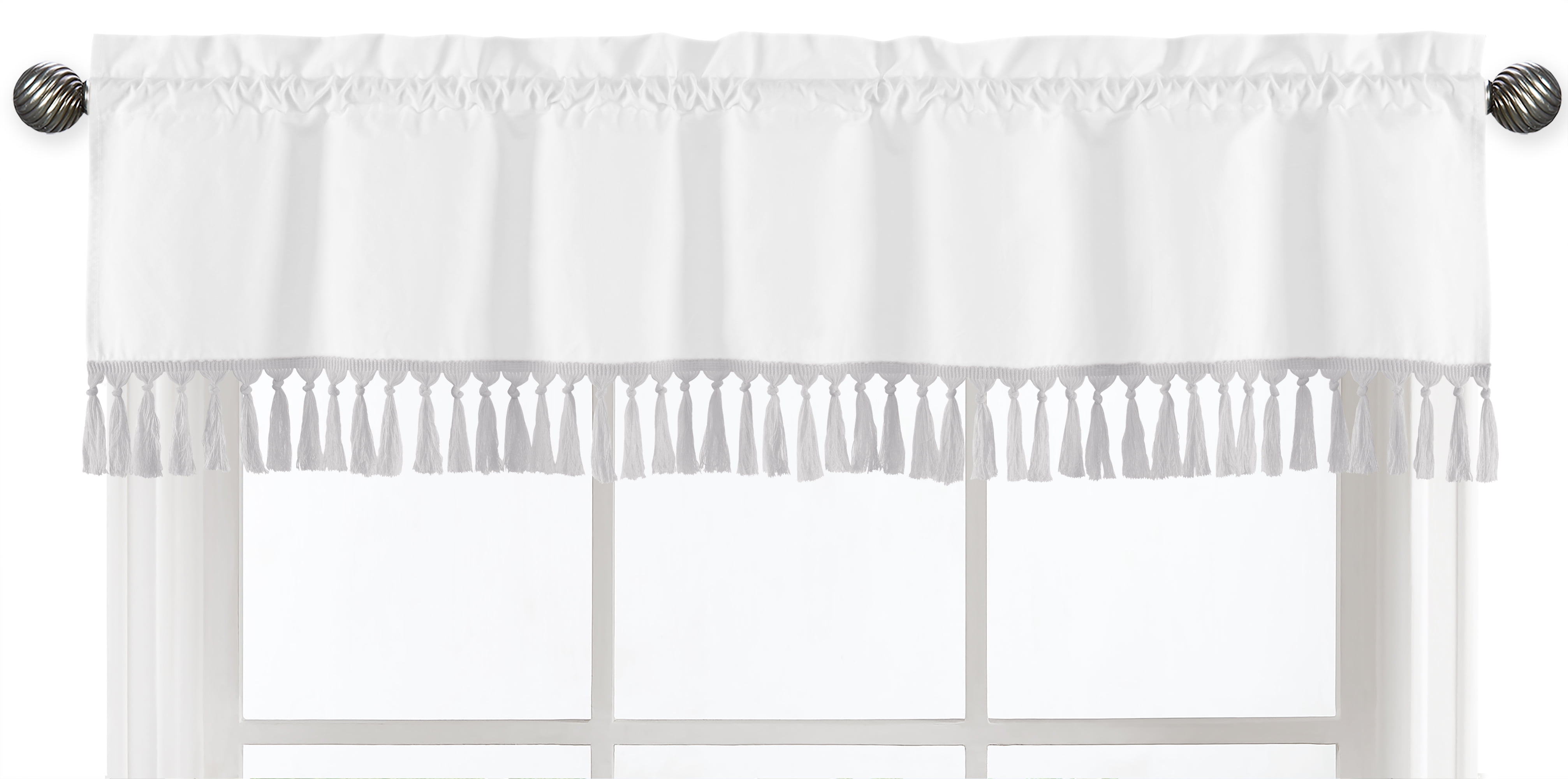 Boho Fringe White and Grey 54' Window Valance by Sweet Jojo Designs
