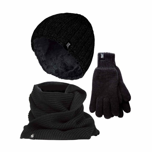 Mens Knitted Hat Scarf Gloves Set | Heat Holders | Thermal Fleece Lined Winter Set for Cold Weather