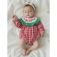 thumbnail image 6 of BemeyourBBs Newborn Baby Girl Christmas Outfit Smocked Bubble Romper Plaid Letter Embroidery Long Sleeve Bodysuit Xmas Clothes, 6 of 9