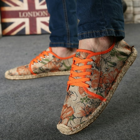 

Summer Savings! Zpanxa Mens Casual Shoes Men s Morning Canvas Breathable Casual Shoes Fashion Flat Lazy Shoes Orange 44