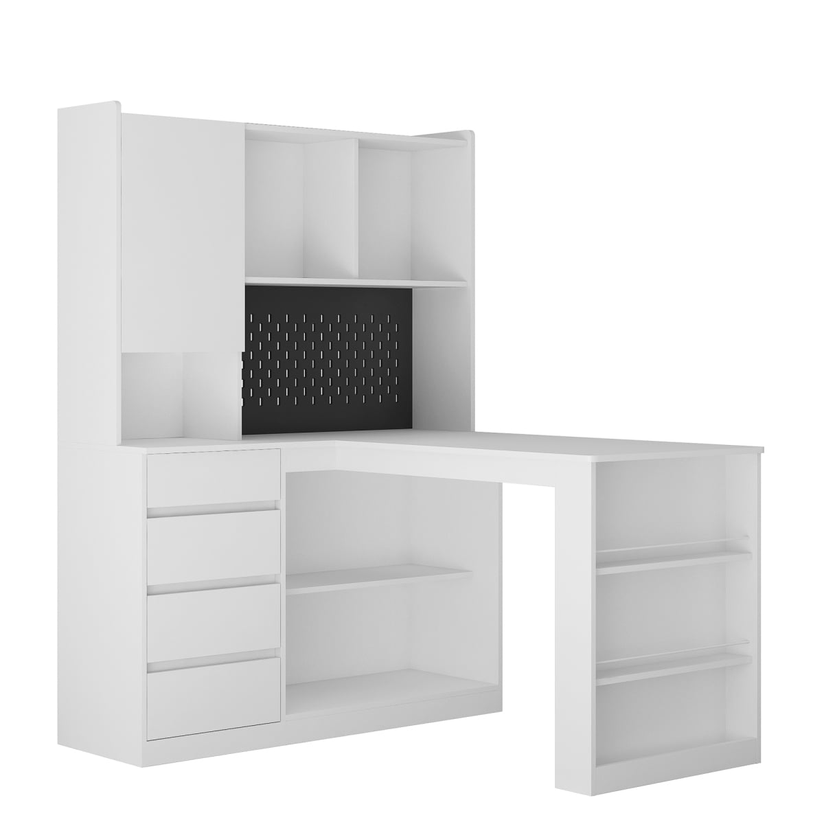 GZXS L-Shaped Computer Desk with Charging Station, LED Light, Pegboard, 4 Drawers & Open Shelves - 56" Modern Corner Desk for Home Office, Study, Work, White