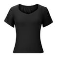 thumbnail image 6 of HOMBOM Casual Women Tops Black 2025 Slim Fit Basic Short Sleeve Square Neck Solid T-shirt XL, 6 of 6