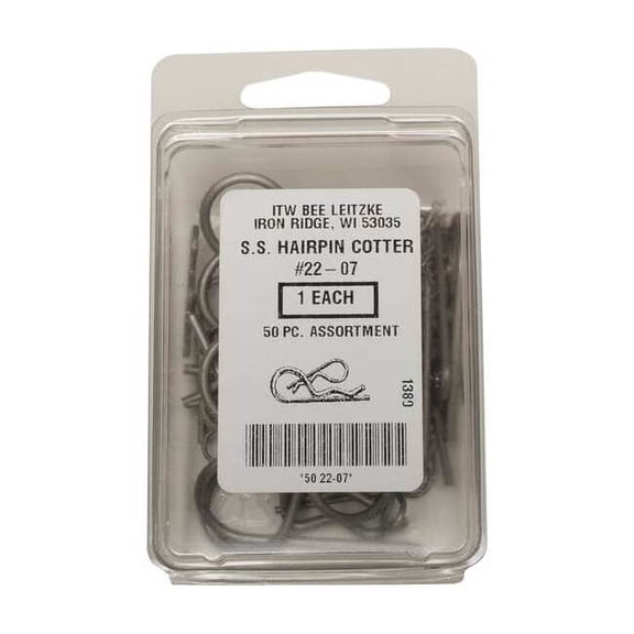 Cotter Pin Assortment, 18-8 Stainless Steel, Plain, 50 Pcs