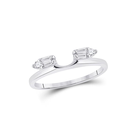 14kt White Gold Womens Baguette Diamond Ring Guard Wrap Solitaire Enhancer 1/5 Cttw