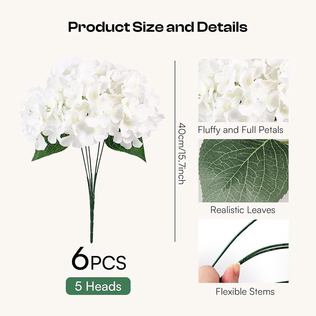 Hydrangea Artificial Flowers, Real Touch Flowers Hydrangea UV Resistant Outdoor Faux Silk Floral Bundles Porch Garden Decor
