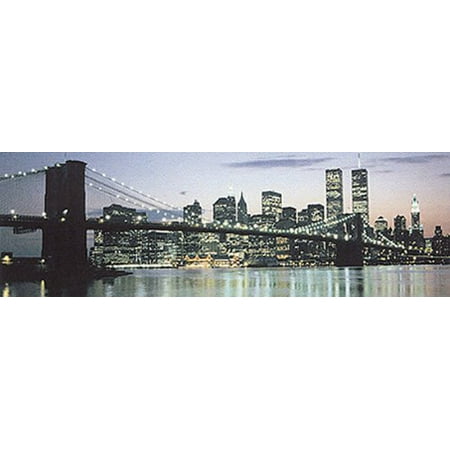 New World Trade Towers Manhattan Skyline The Bridge and Beyond 36x12 Art Print Poster Panoramic Night Brooklyn Bridge Tw Towers World Trade Center New York City Michael Pasdzior ()