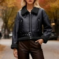 thumbnail image 2 of Women Jacket Lamb Leather Zipper Cropped Warm Lined Moto Fall Winter Clothes, 2 of 9
