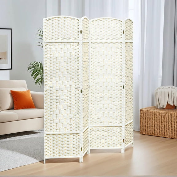Resenkos 4-Panel 6' Tall Folding Room Divider - Freestanding Wood Privacy Screen for Home Office, White