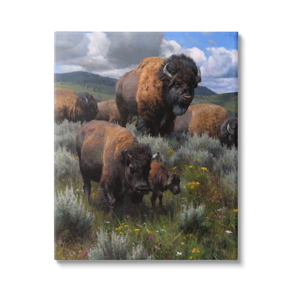 Stupell Industries Bison Herd Rural Landscape Animals & Insects Painting Gallery Wrapped Canvas Print Wall Art, 16 x 20