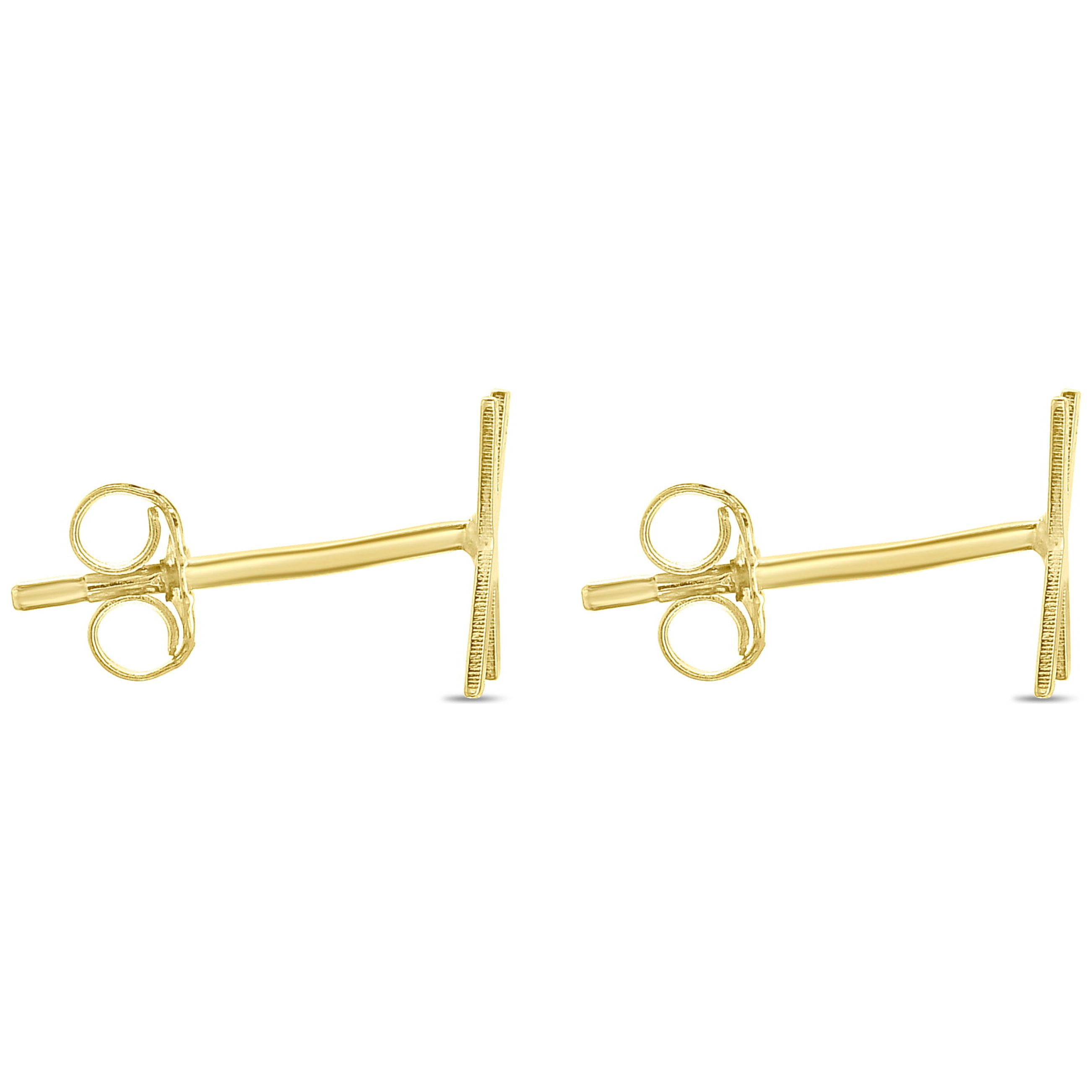 Karat Rush 14KT Yellow Gold High Polished Block Initial Studs "X" with Post-with-Friction-Back. Adult Unisex. No stones