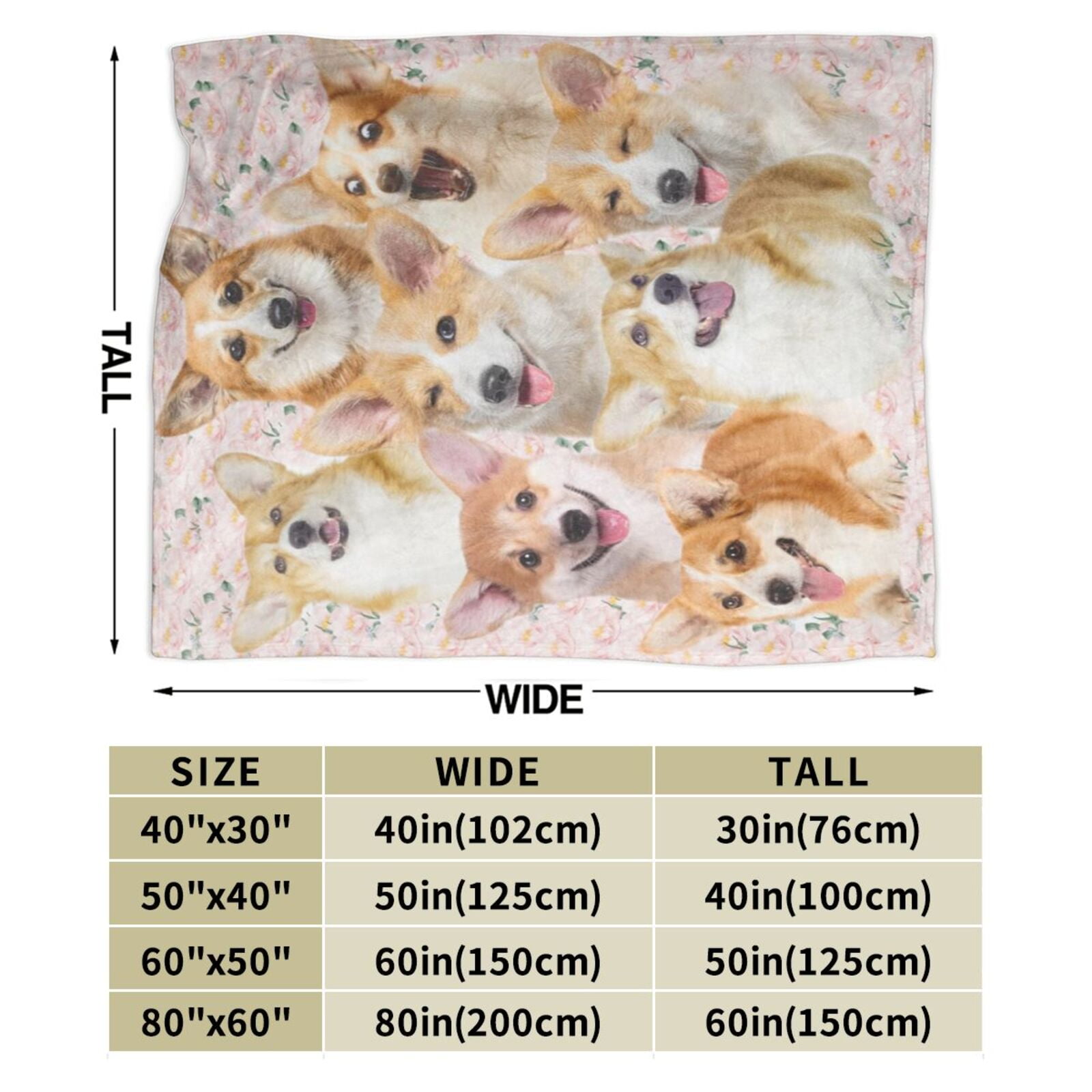 Wijzvio Welsh Corgi Dog Throw Blanket Soft Fuzzy Fleece Blanket For Couch Bed Living Room Decoration 60"X50"