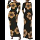 thumbnail image 3 of Vestidos Largos Ajustados con Frunces, de Larga y Estampado Floral para Mujer, para Fiesta, Club y Otoño/. Flores Amarillas M, 3 of 7