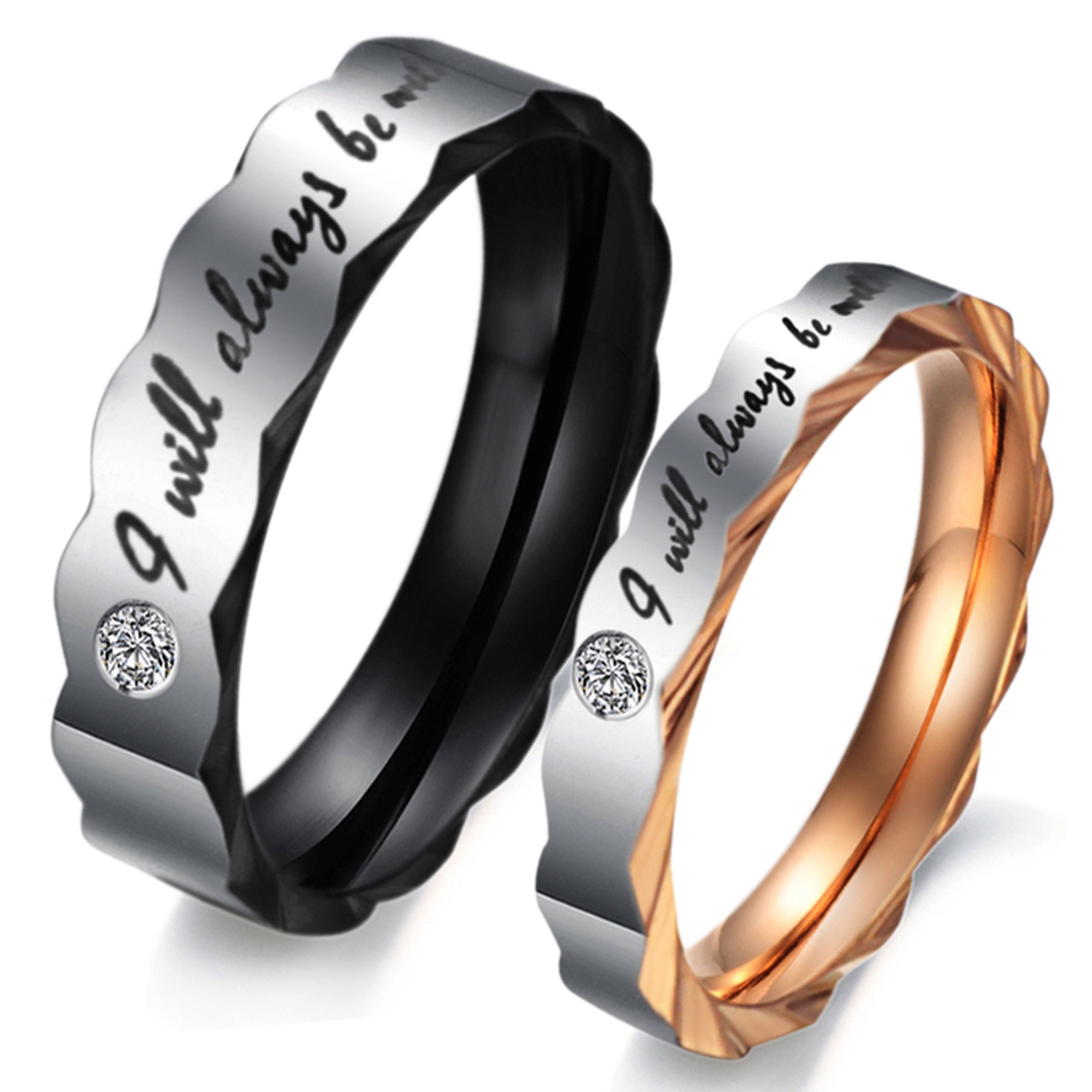 His & Hers Stainless Steel CZ Engagement Wedding Promise Matching Band Ring Set 