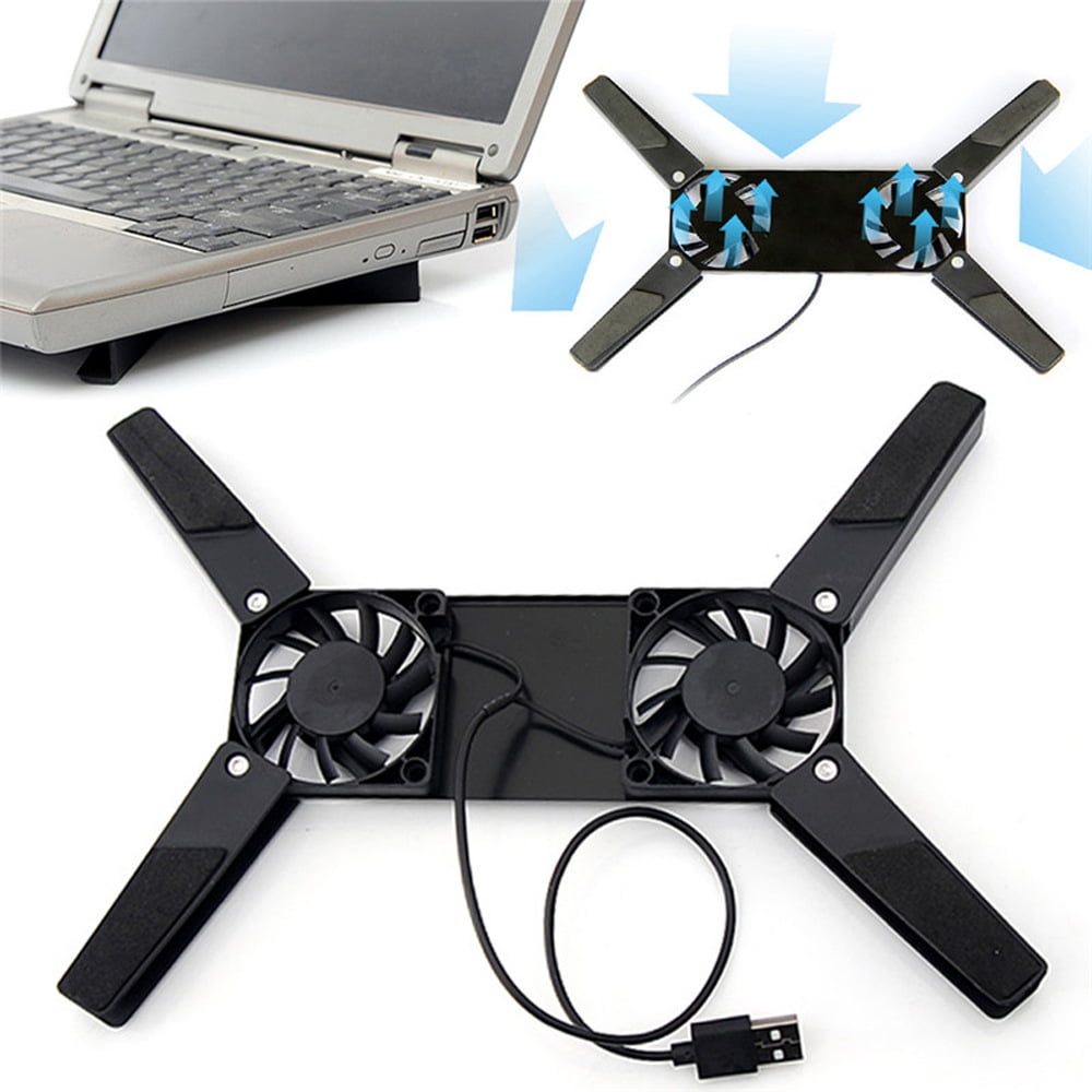 Laptop stand, double cooling fan, foldable portable USB stand, black