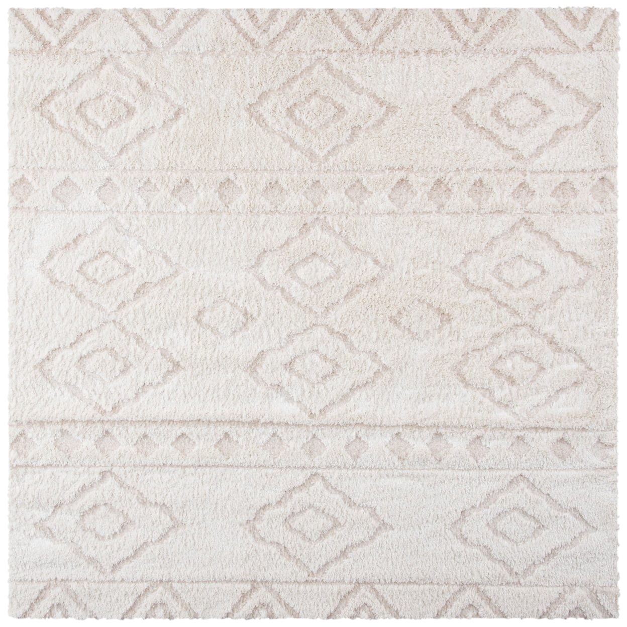 SAFAVIEH Sparta Siomha Geometric Polyester Shag Area Rug, Ivory/Beige, 4' x 6'