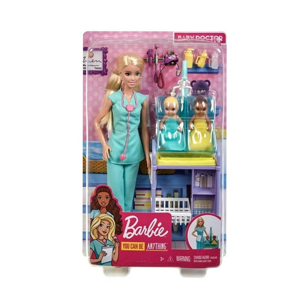 Muñeca Barbie Careers Pediatra Rubia con 2 Bebés
