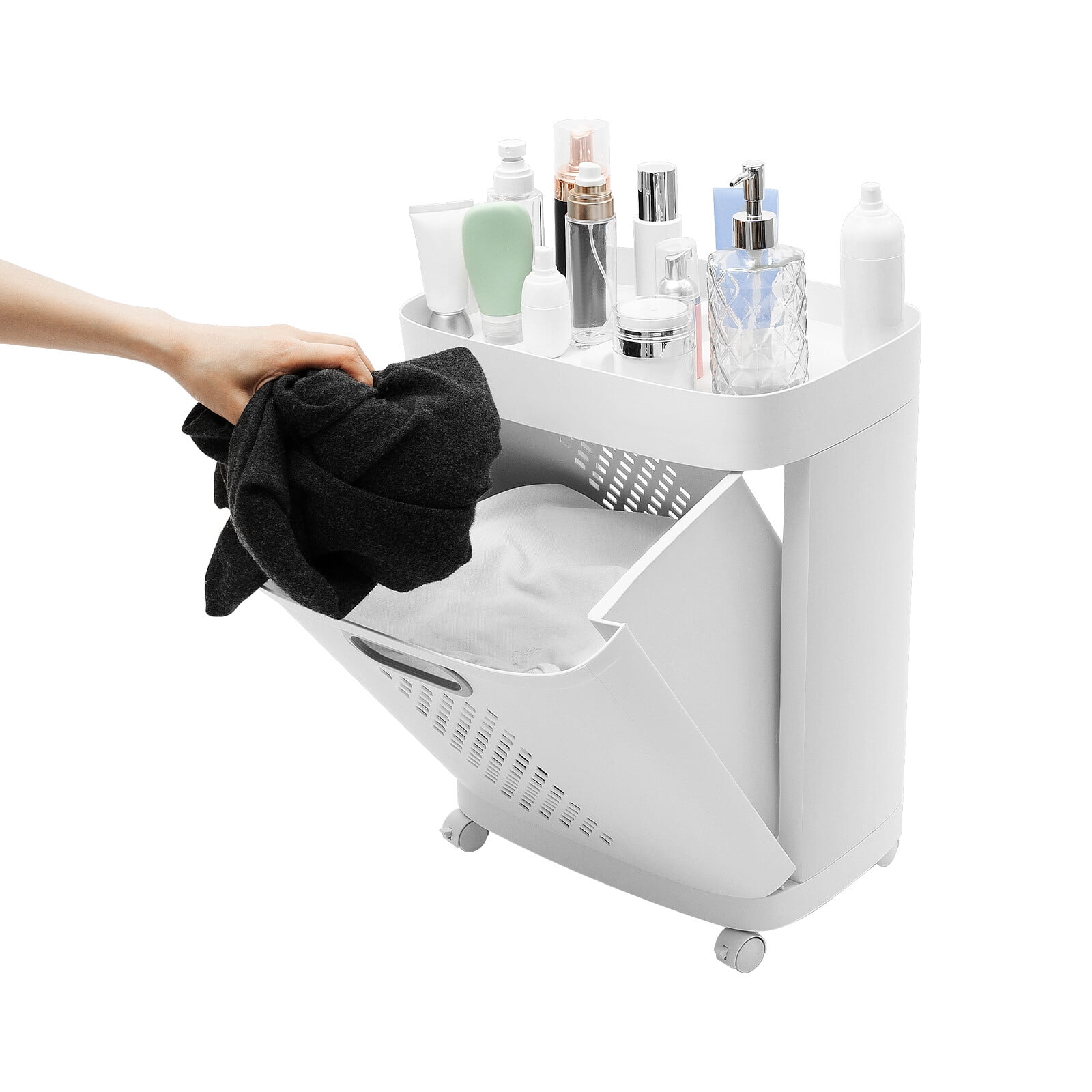 3 Tiers Grey&White Household Hamper Freestanding Portable Laundry Storage Basket for Bedding T-shirts Pants