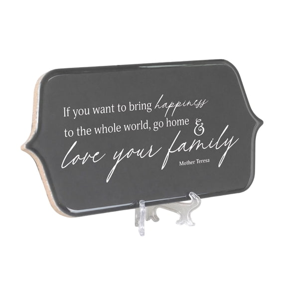 Elanze Designs Bring Happiness Grey 8 Inch Ceramic Tabletop Easel or Wall Hanging Tile Sign