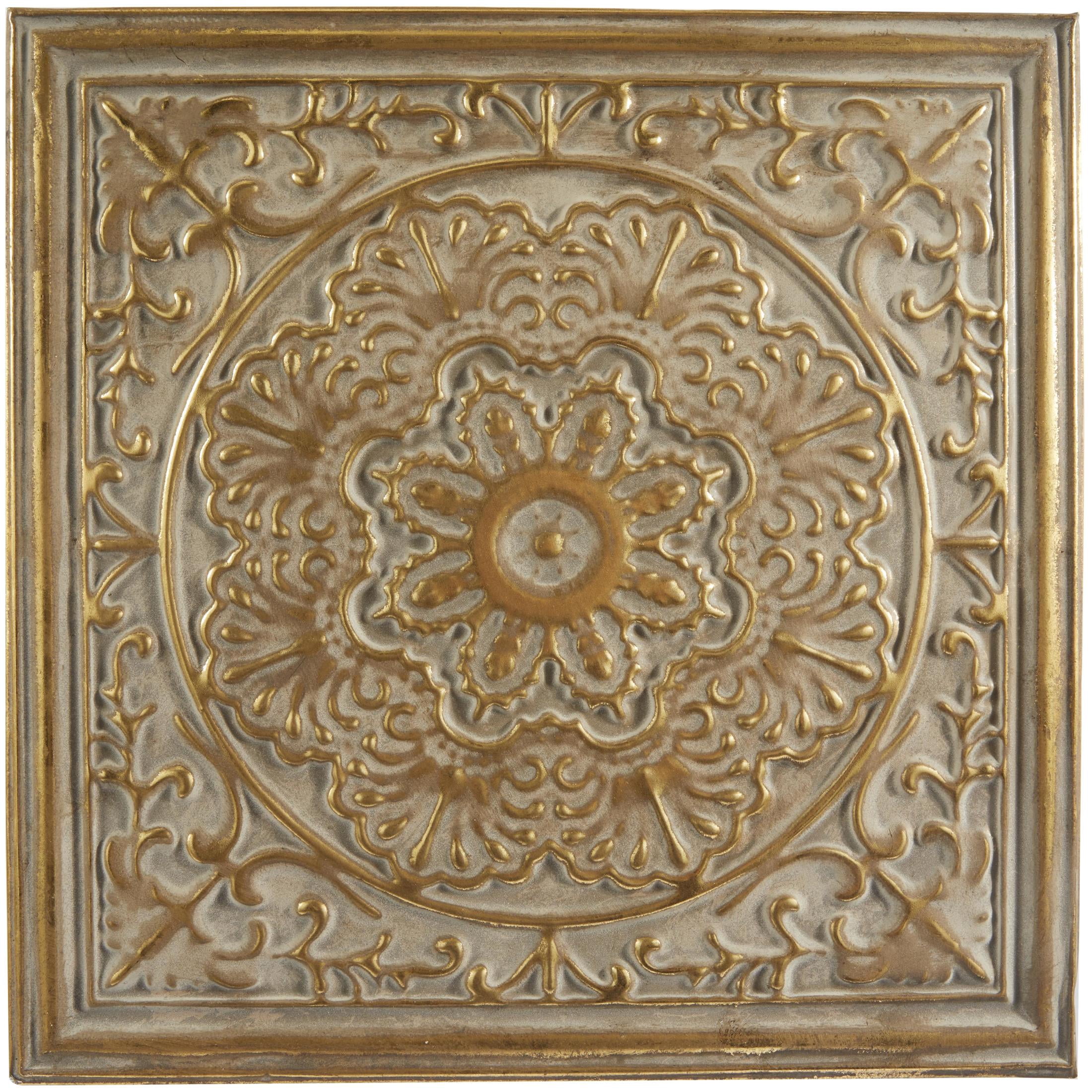 DecMode Gold Metal Scroll Wall Decor with Embossed Details (4 Count)