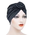 thumbnail image 3 of Women Solid Color African Turban Flower Knot Pre-Tied Bonnet Beanie Cap Headwrap, 3 of 6