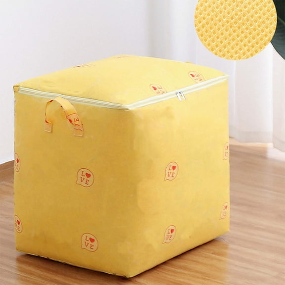 Uandlove Extra Large Storage Bag with Zipper, 100L Collapsible Fabric Bin for Blankets, Clothes, Seasonal & Moving Storage, Wide Opening, Reinforced Handles, Yellow