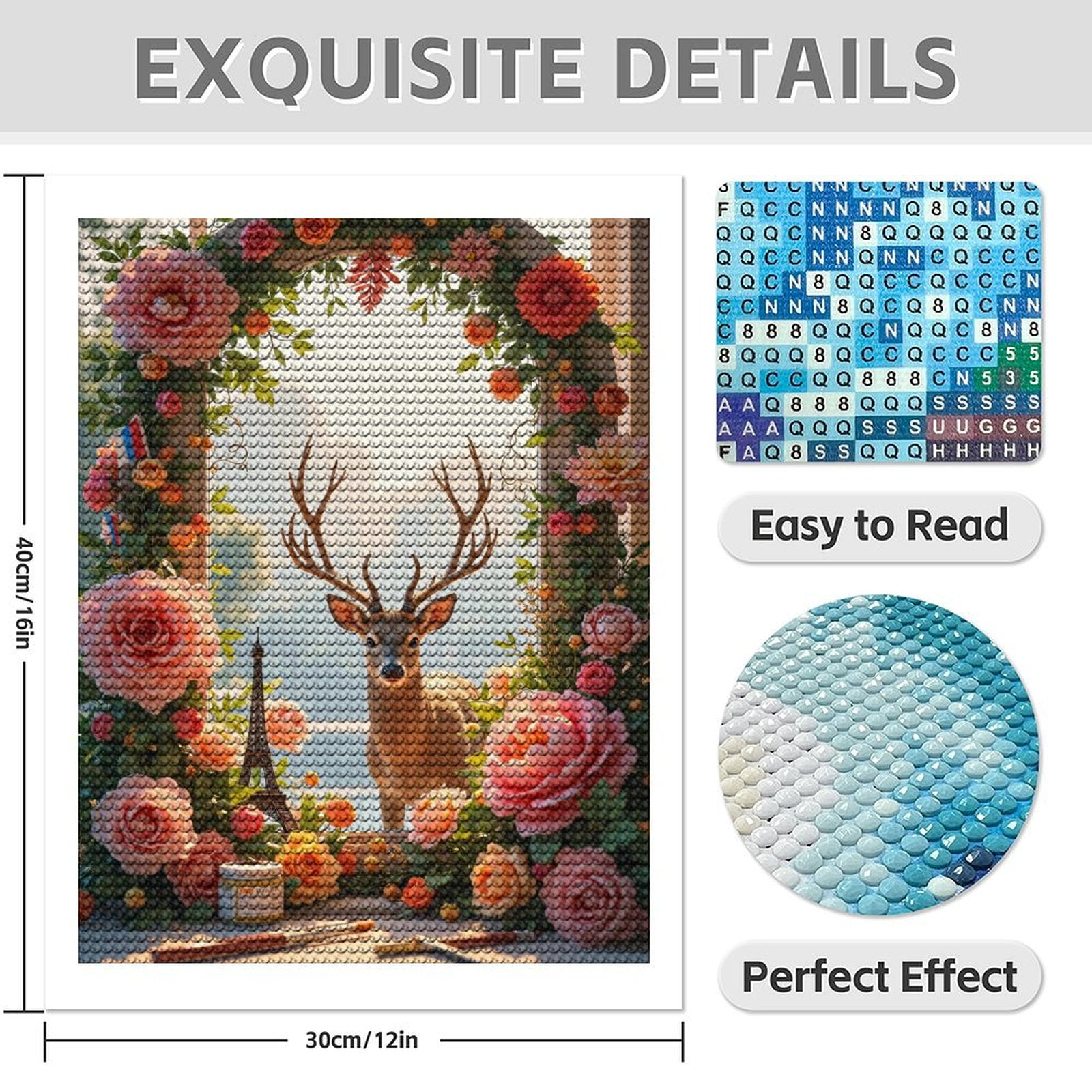 Diamond Art Kit for Adults, Deer In Flower Frame With Miniature Tower Diamond Painting for Adults Beginners, 5D DIY Diamond Art Painting Kits, Colorful Diamond Painting Craft for Home Decor 12x16
