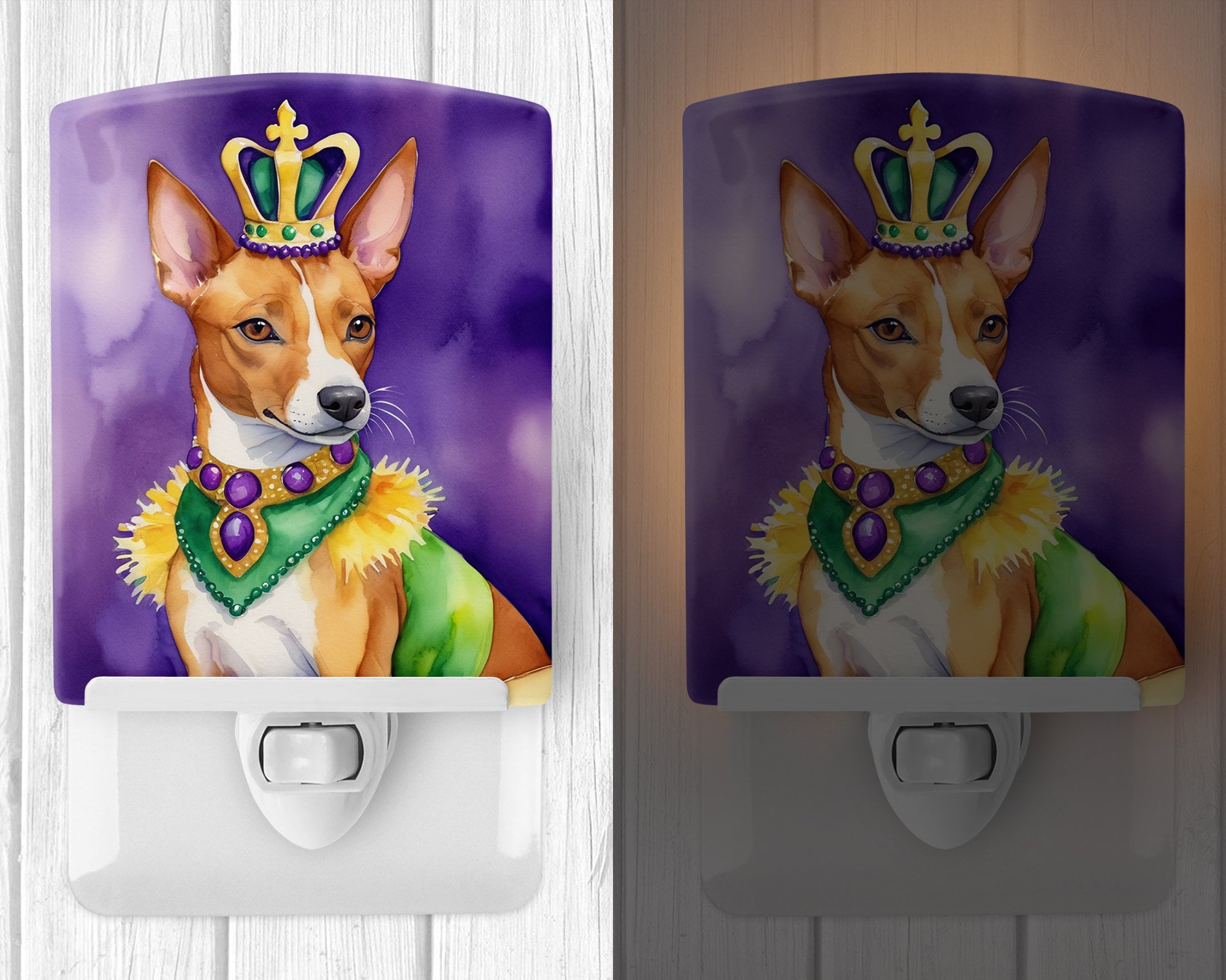 Basenji King of Mardi Gras Ceramic Night Light 4 in x 6 in