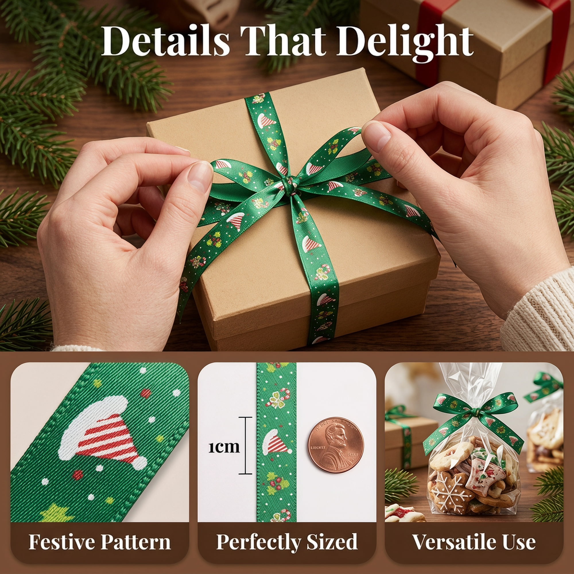 Unique Bargains Vibrant Cartoon Ribbon for Gift Wrapping Green Hat Pattern 5.5 Yard