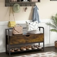 thumbnail image 3 of Kojooin 33 Inch Farmhouse Shoe Bench, Rustic Wood Entryway Bench with Flip-Top Storage, Metal Frame and Bottom Shelf, 3 of 7
