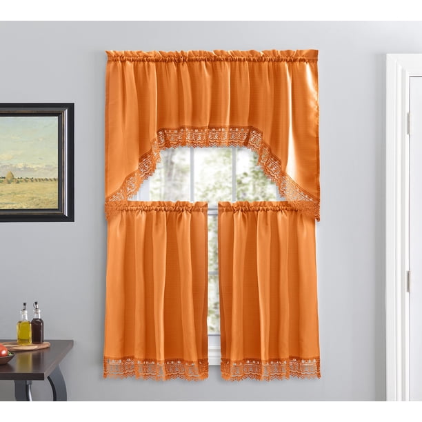 Cortinas americanas de lino para cocina y baño con cenefa (naranja)