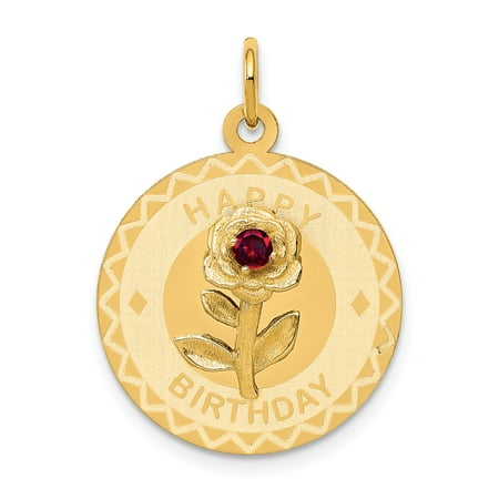 14k Happy Birthday Disc Charm with CZ Flower in 14k Yellow Gold